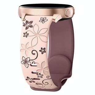 20mm Two Color Bauhinia Embossed Silicone Watch Band(Pink+Smoke Purple)