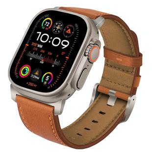 For Apple Watch 46mm / 49mm / 45mm / 44mm Titanium Buckle Nappa Genuine Leather Watch Band(Brown)