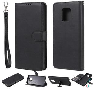 For Xiaomi Redmi 10X 5G / 10X Pro 5G 2 in 1 Solid Color Detachable PU Leather Case with Card Slots & Magnetic Holder & Photo Frame & Wallet & Strap(Black)