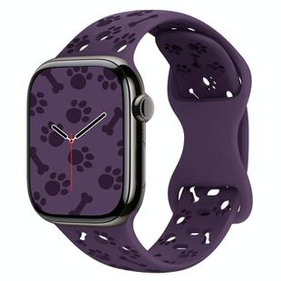 For Apple Watch 46mm / 49mm / 45mm / 44mm Dog Paw Bones Butterfly Buckle Silicone Watch Band(Dark Purple)