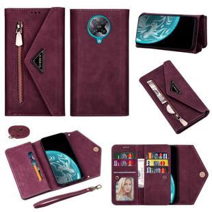 For Xiaomi Redmi K30 Pro Skin Feel Zipper Horizontal Flip Leather Case with Holder & Card Slots & Photo Frame & Lanyard & Long Rope(Wine Red)