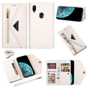 For Xiaomi Redmi Note 7 Skin Feel Zipper Horizontal Flip Leather Case with Holder & Card Slots & Photo Frame & Lanyard & Long Rope(White)