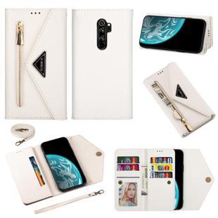For Xiaomi Redmi Note 8 Pro Skin Feel Zipper Horizontal Flip Leather Case with Holder & Card Slots & Photo Frame & Lanyard & Long Rope(White)