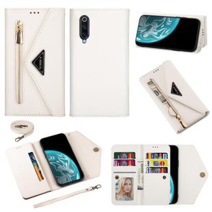 For Xiaomi Mi 9 Skin Feel Zipper Horizontal Flip Leather Case with Holder & Card Slots & Photo Frame & Lanyard & Long Rope(White)