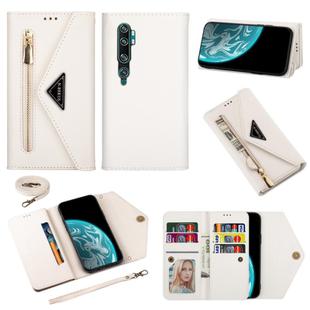 For Xiaomi Mi CC9 Pro Skin Feel Zipper Horizontal Flip Leather Case with Holder & Card Slots & Photo Frame & Lanyard & Long Rope(White)