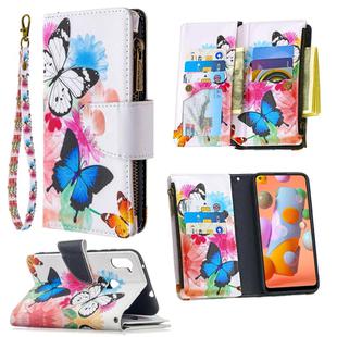 For Samsung Galaxy A11 Colored Drawing Pattern Zipper Horizontal Flip Leather Case with Holder & Card Slots & Wallet(Two Butterflies)