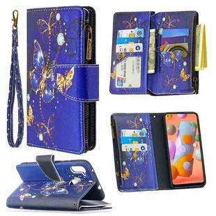 For Samsung Galaxy A11 Colored Drawing Pattern Zipper Horizontal Flip Leather Case with Holder & Card Slots & Wallet(Purple Butterfly)