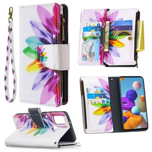 For Samsung Galaxy A21s Colored Drawing Pattern Zipper Horizontal Flip Leather Case with Holder & Card Slots & Wallet(Sun Flower)