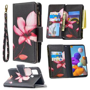 For Samsung Galaxy A21s Colored Drawing Pattern Zipper Horizontal Flip Leather Case with Holder & Card Slots & Wallet(Lotus)