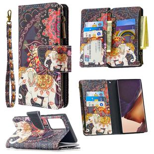 For Samsung Galaxy Note20 Ultra 5G Colored Drawing Pattern Zipper Horizontal Flip Leather Case with Holder & Card Slots & Wallet(Flower Elephants)