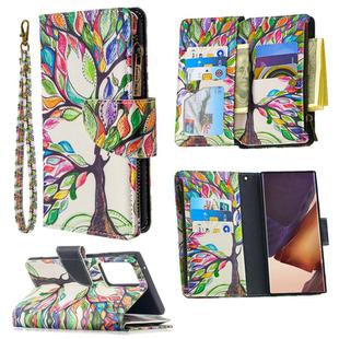 For Samsung Galaxy Note20 Ultra 5G Colored Drawing Pattern Zipper Horizontal Flip Leather Case with Holder & Card Slots & Wallet(Tree)