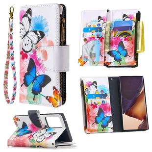 For Samsung Galaxy Note20 Ultra 5G Colored Drawing Pattern Zipper Horizontal Flip Leather Case with Holder & Card Slots & Wallet(Two Butterflies)