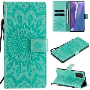 For Samsung Galaxy Note20 Embossed Sunflower Pattern Horizontal Flip PU Leather Case with Holder & Card Slots & Wallet & Lanyard(Green)