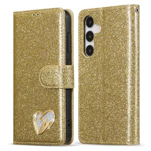 For Samsung Galaxy S25 5G Glitter Powder Love Leather Phone Case(Gold)