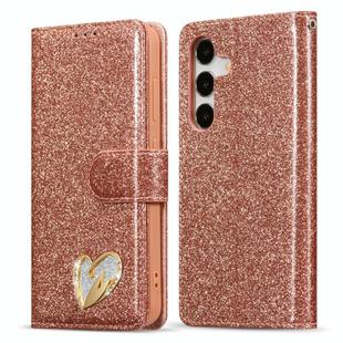 For Samsung Galaxy S25 5G Glitter Powder Love Leather Phone Case(Pink)