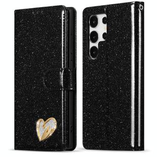 For Samsung Galaxy S25 Ultra 5G Glitter Powder Love Leather Phone Case(Black)