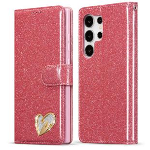 For Samsung Galaxy S25 Ultra 5G Glitter Powder Love Leather Phone Case(Rose Red)