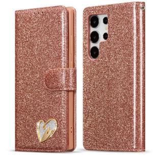 For Samsung Galaxy S25 Ultra 5G Glitter Powder Love Leather Phone Case(Pink)