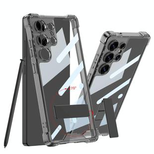 For Samsung Galaxy S25 Ultra 5G GKK Airbag Full Coverage Phone Case with Rotating Holder, Not Included Pen(Transparent Black)