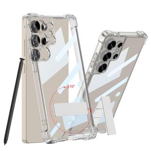 For Samsung Galaxy S25 Ultra 5G GKK Airbag Full Coverage Phone Case with Rotating Holder, Not Included Pen(Transparent)