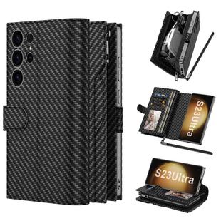 For Samsung Galaxy S23 Ultra 5G GKK Plating Wallet Leather Phone Case(Carbon Fiber Texture)