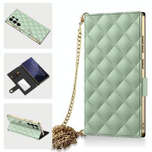 For Samsung Galaxy S25 Ultra 5G GKK Plating Diamond Texture Leather Phone Case With Crossbody Chain(Matcha Green)