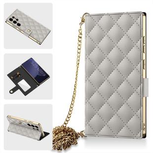 For Samsung Galaxy S25 Ultra 5G GKK Plating Diamond Texture Leather Phone Case With Crossbody Chain(Titanium Gray)