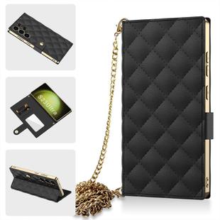 For Samsung Galaxy S23 Ultra 5G GKK Plating Diamond Texture Leather Phone Case With Crossbody Chain(Black)