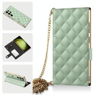 For Samsung Galaxy S23 Ultra 5G GKK Plating Diamond Texture Leather Phone Case With Crossbody Chain(Matcha Green)