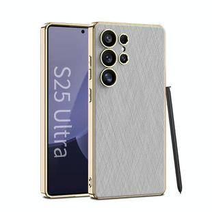 For Samsung Galaxy S25 Ultra 5G GKK Plating Leather Silver Brocade Phone Case, Not Included Pen(Silver Brocade Grey)