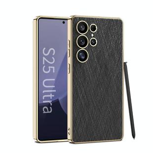 For Samsung Galaxy S25 Ultra 5G GKK Plating Leather Silver Brocade Phone Case, Not Included Pen(Silver Brocade Black)