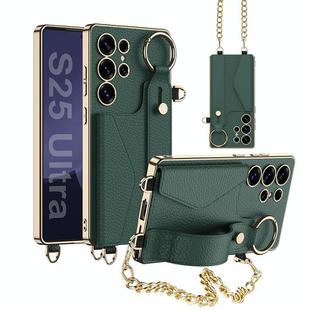 For Samsung Galaxy S25 Ultra 5G GKK Plating Leather Card Holder Full Coverage Phone Case With Bracelet(Emerald)