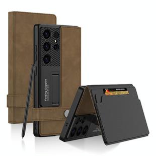 For Samsung Galaxy S25 Ultra 5G GKK Flip Wallet Leather Phone Case, Frosted Series, Not Included Pen(Frosted Brown)