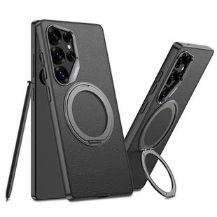 For Samsung Galaxy S25 Ultra 5G GKK Metal Paint Skin Feel Leather Phone Case With Magnetic Rotating Holder, Not Included Pen(Black)