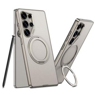 For Samsung Galaxy S25 Ultra 5G GKK Metal Paint Skin Feel Leather Phone Case With Magnetic Rotating Holder, Not Included Pen(Titanium Gray)