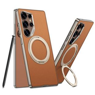 For Samsung Galaxy S25 Ultra 5G GKK Metal Paint Skin Feel Leather Phone Case With Magnetic Rotating Holder, Not Included Pen(Orange)