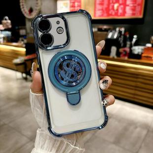 For iPhone 11 Space MagSafe Holder Phone Case with Lens Film(Blue)