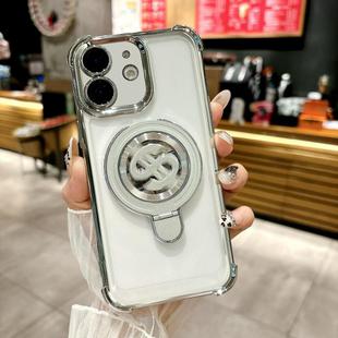 For iPhone 11 Space MagSafe Holder Phone Case with Lens Film(Silver)