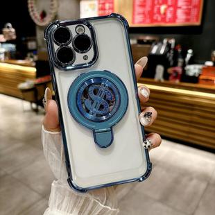 For iPhone 11 Pro Space MagSafe Holder Phone Case with Lens Film(Blue)