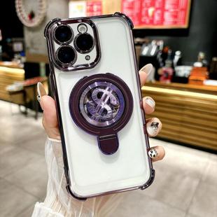 For iPhone 11 Pro Max Space MagSafe Holder Phone Case with Lens Film(Purple)