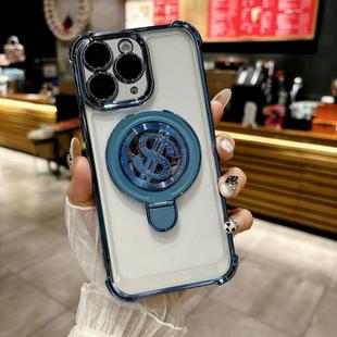For iPhone 11 Pro Max Space MagSafe Holder Phone Case with Lens Film(Blue)