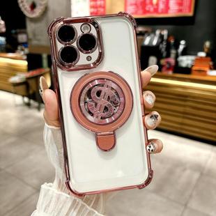 For iPhone 12 Pro Max Space MagSafe Holder Phone Case with Lens Film(Pink)