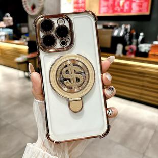 For iPhone 13 Pro Max Space MagSafe Holder Phone Case with Lens Film(Desert Gold)
