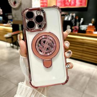 For iPhone 13 Pro Max Space MagSafe Holder Phone Case with Lens Film(Pink)