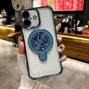 For iPhone 16 Space MagSafe Holder Phone Case with Lens Film(Blue)