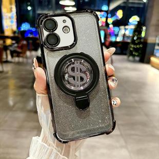 For iPhone 11 Space Gradient Glitter MagSafe Holder Phone Case with Lens Film(Black)