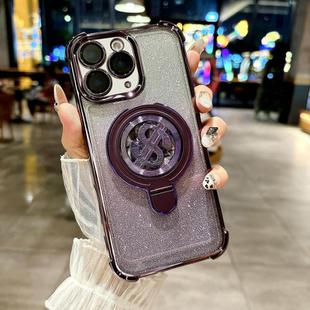 For iPhone 11 Pro Max Space Gradient Glitter MagSafe Holder Phone Case with Lens Film(Purple)