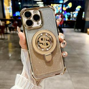 For iPhone 11 Pro Max Space Gradient Glitter MagSafe Holder Phone Case with Lens Film(Gold)