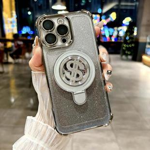 For iPhone 13 Pro Max Space Gradient Glitter MagSafe Holder Phone Case with Lens Film(Titanium Grey)