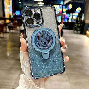 For iPhone 13 Pro Max Space Gradient Glitter MagSafe Holder Phone Case with Lens Film(Blue)
